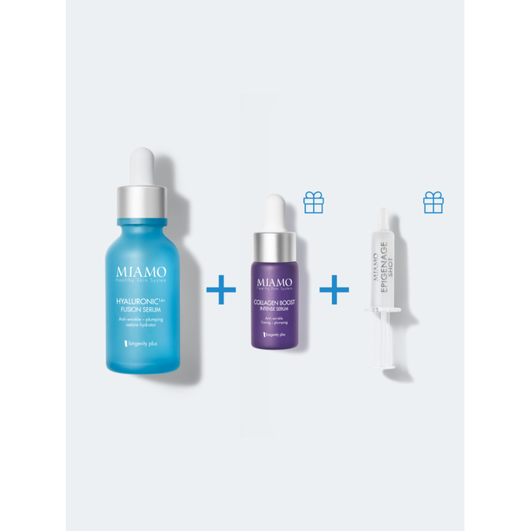 Miamo Protocollo Plump&Fill - Hyaluronic14+ Fusion serum30 ml + Collagen Boost 10 ml + Epigenage Shot 1 ml - Ideale per rughe da disidratazione