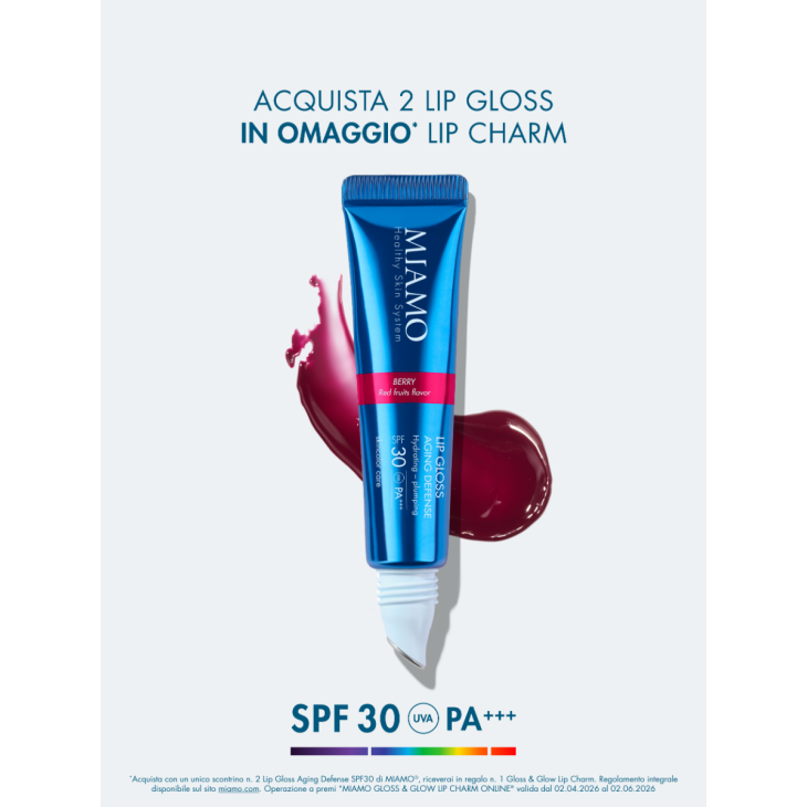 Miamo Lip Gloss Aging Defense SPF30 - Nuance Berry - Gloss idratante e volumizzante labbra - 15 ml
