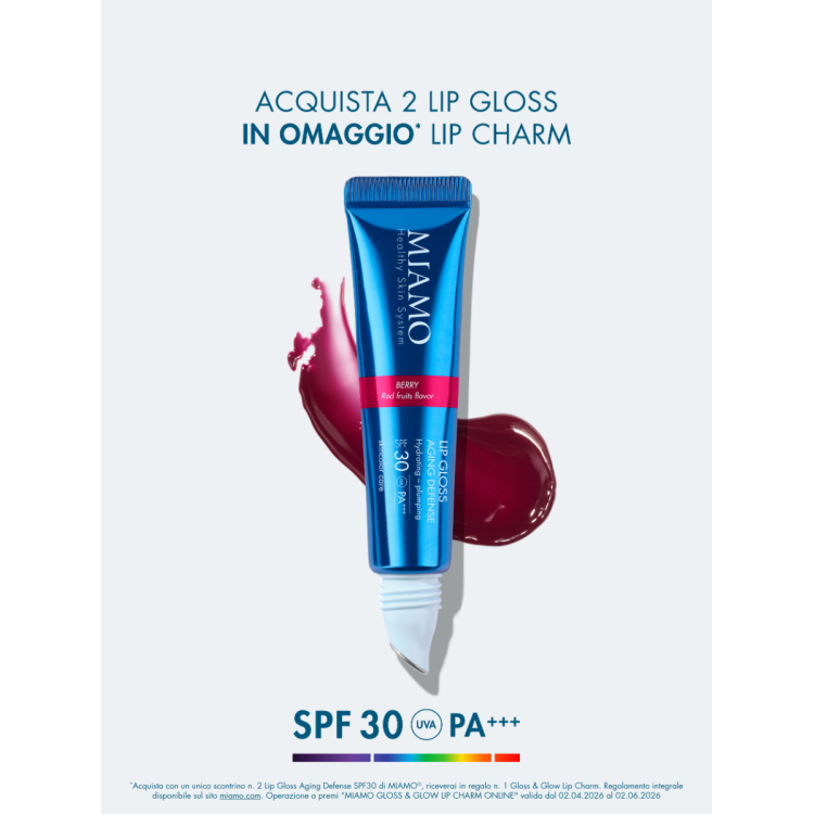 Miamo Lip Gloss Aging Defense SPF30 - Nuance Berry - Gloss idratante e volumizzante labbra - 15 ml