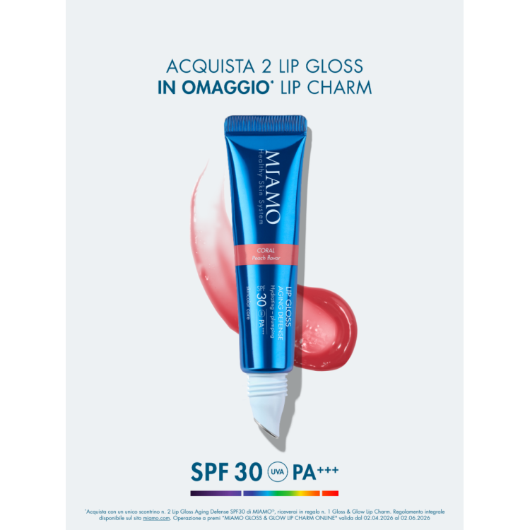 Miamo Lip Gloss Aging Defense SPF30 - Nuance Coral - Gloss idratante e volumizzante labbra - 15 ml