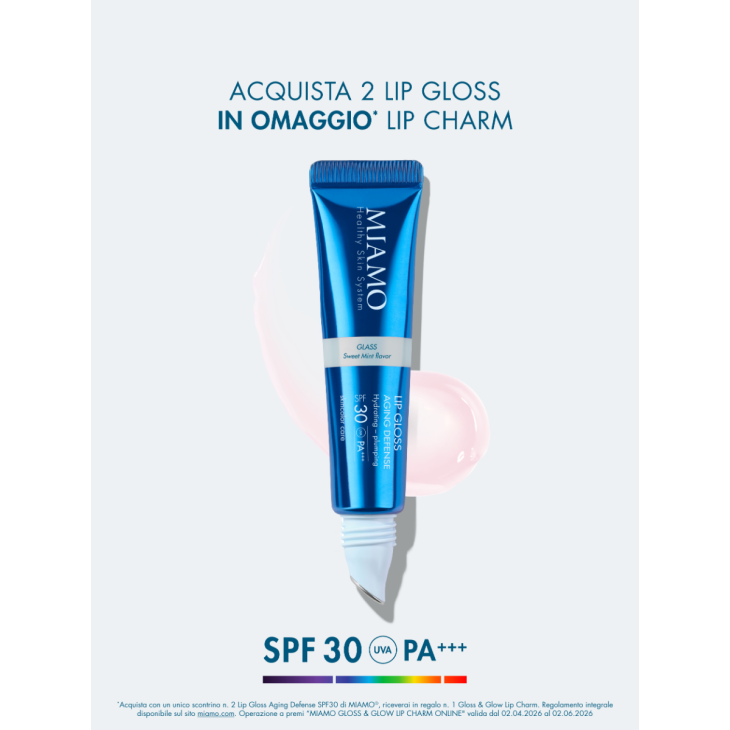 Miamo Lip Gloss Aging Defense SPF30 - Nuance Glass - Gloss trasparente idratante e volumizzante labbra - 15 ml