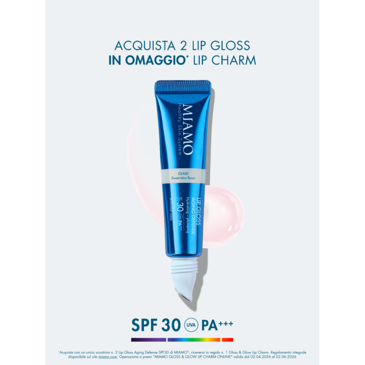 Miamo Lip Gloss Aging Defense SPF30 - Nuance Glass - Gloss trasparente idratante e volumizzante labbra - 15 ml