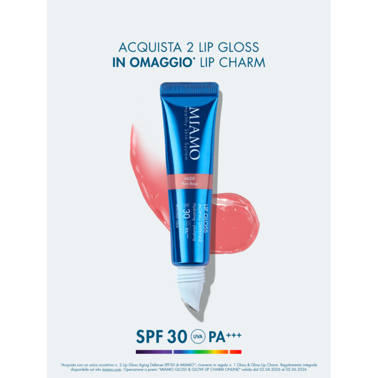 Miamo Lip Gloss Aging Defense SPF30 - Nuance Nude - Gloss idratante e volumizzante labbra - 15 ml