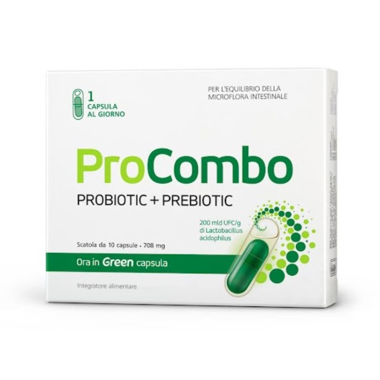 ProCombo Probiotic + Prebiotic Tecnologia DuoCap Integratore Alimentare 10 Capsule Green 554 mg