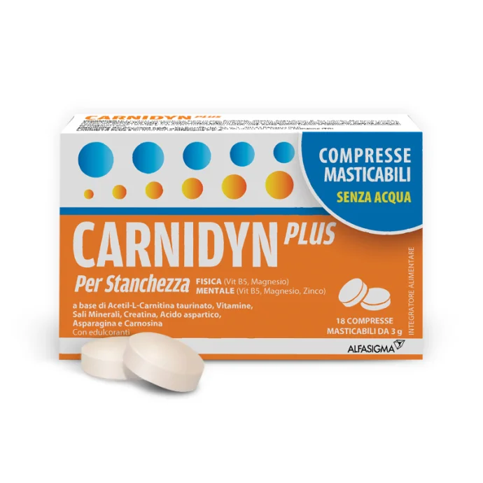 Carnidyn Plus - Integratore per stanchezza ed affaticamento - 18 Compresse Masticabili Carnidyn Plus - Integratore per stanchezza ed affaticamento - 18 Compresse Masticabili