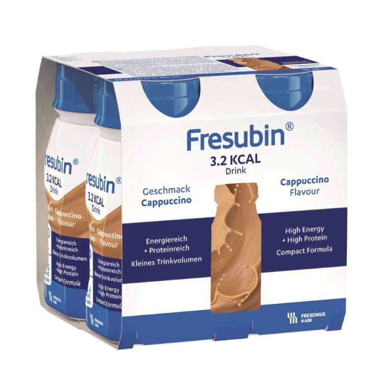 Fresubin 3.2 kcal Drink Cappuccino - Per pazienti malnutriti e con aumentato fabbisogno energetico - 4 flaconi da 125 ml ciascuno