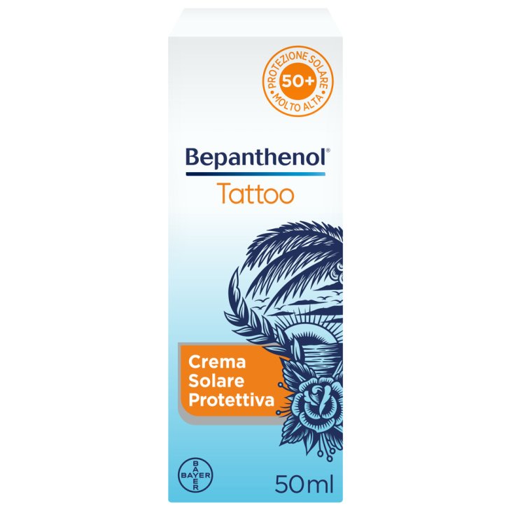 Bepanthenol Tattoo Crema Solare Protettiva SPF50+ Per Tatuaggio - Idrata e rigenera la pelle tatuata - 50 ml