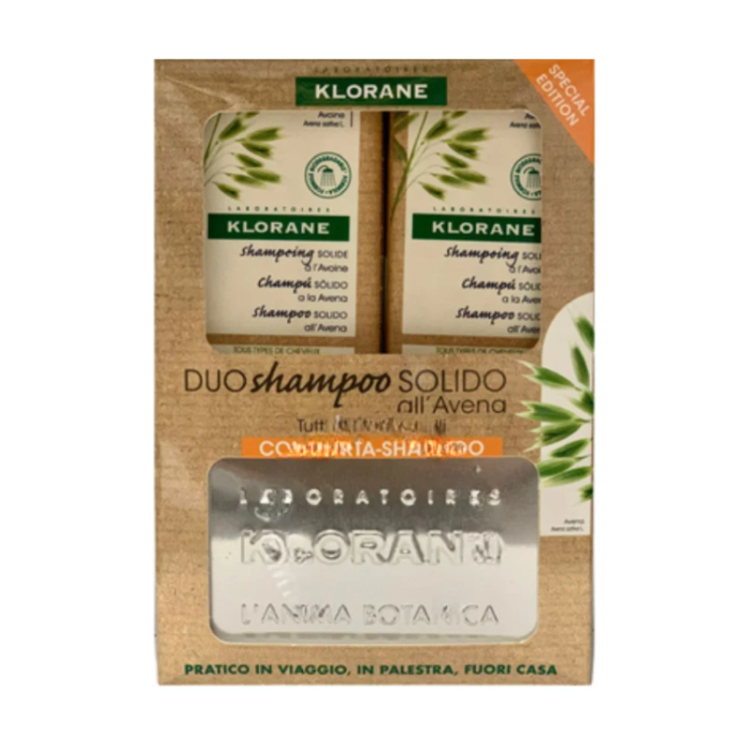 Klorane Duo Shampoo Solido Avena - Shampoo districante + Porta shampoo - 2 x 80 g - Edizione speciale 