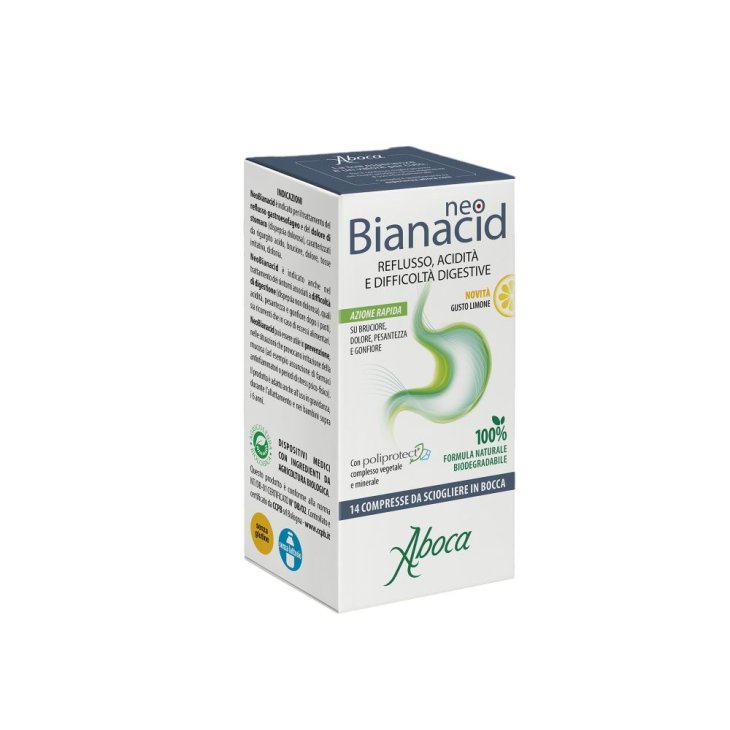 Neobianacid - Per il trattamento del reflusso gastroesofageo e del dolore di stomaco - 14 compresse gusto Limone
