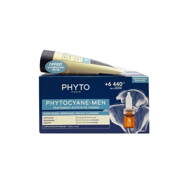 Phyto Phytocyane Kit Uomo - Fiale anticaduta severa + shampoo omaggio - 12 fiale - 1 mese di trattamento