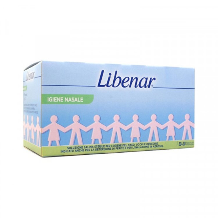 Libenar 60 Flaconcini Monodose - Soluzione fisiologica per l'igiene quotidiana del naso - 5 ml ciascuno