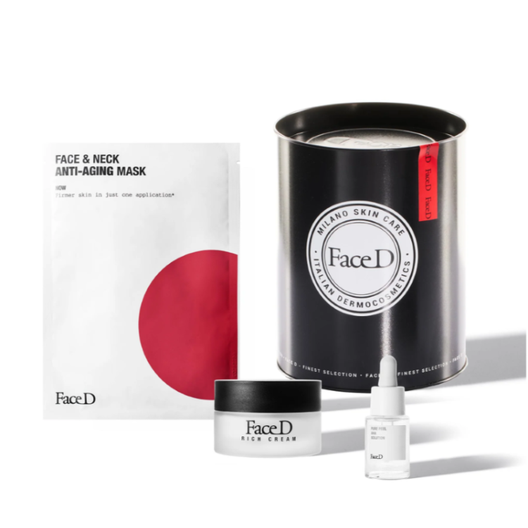 Face D Cofanetto di Natale 2023 Pro Age Essentials - Pure peel esfoliante 13 ml + Instant anti aging crema ricca 50 ml + Face & Neck maschera antietà 