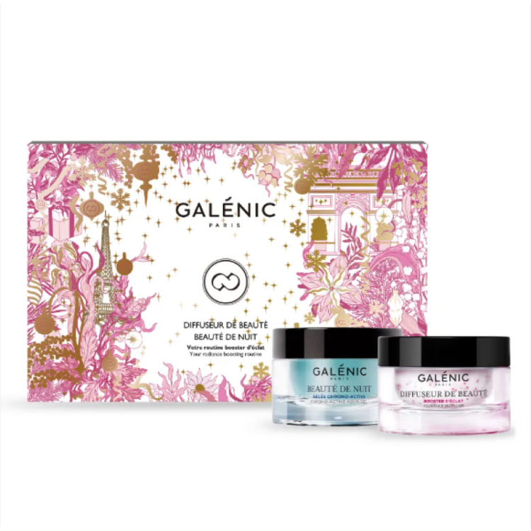 Galenic Cofanetto di Natale 2023 Diffuseur Beaute & Beaute Viso - Potenziatore di luminosità 50 ml + Beauté de Nuit Gel crono - attivo 15 ml