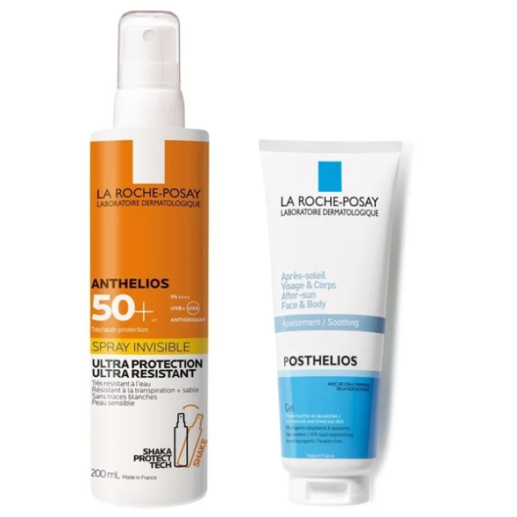 Anthelios Spray Solare Invisibile SPF 50+ + Posthelios Gel Doposole - Protezione solare molto alta 200 ml + Doposole emolliente 100 ml