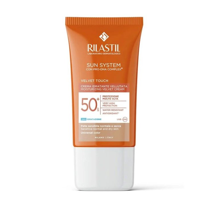 Rilastil Sun System Velevet Touch SPF 50+ - Crema viso idratante e vellutata per pelle secca e sensibile - 50 ml
