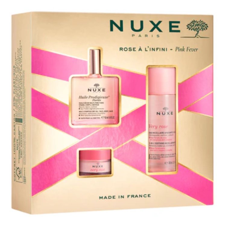 Nuxe Cofanetto di Natale 2024 Pink Fever - Olio prodigioso floreale 50 ml + Very Rose acqua micellare 100 ml + Very rose balsamo labbra 15 g