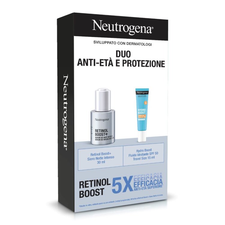 Neutrogena Duo Antietà e Protezione - Retinol boost siero notte 30 ml + Hydro boost fluido viso SPF 50 15 ml