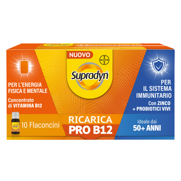 Supradyn Ricarica Pro B12 - Integratore per stanchezza ed affaticamento negli adulti over 50 - 10 flaconcini