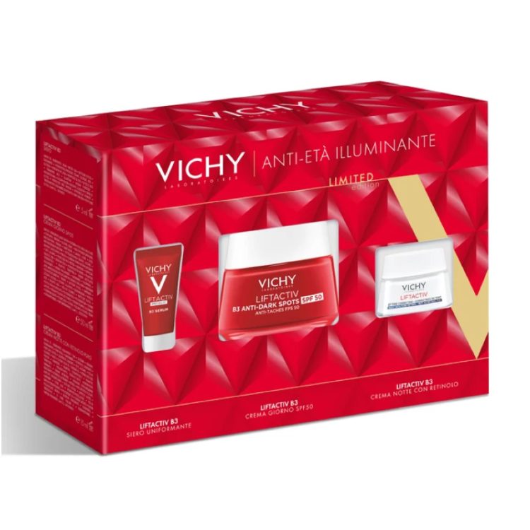 Vichy Cofanetto di Natale 2024 Liftactiv B3 Anti-Età - Crema giorno SPF50 50 ml + Siero anti-macchie 5 ml + Crema notte illuminante 15 ml