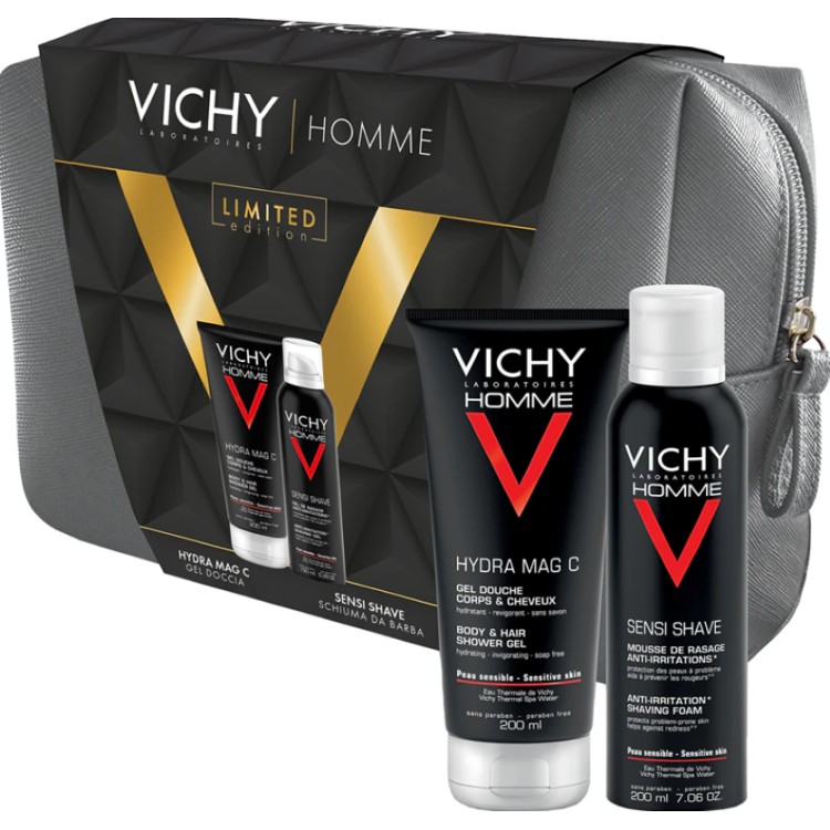 Vichy Cofanetto di Natale 2024 Homme - Gel doccia 200 ml + Schiuma da barba 200 ml + Pochette