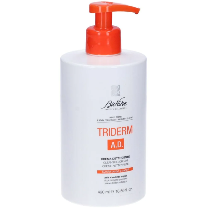 Bionike Triderm A.D. Crema Detergente Corpo e Capelli - Crema detergente per pelle secca e a tendenza atopica - 490 ml