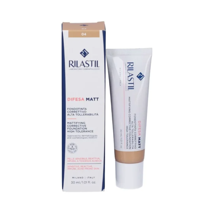 Rilastil Difesa Matt Fondotinta Correttivo 04 - Fondotinta opacizzante per pelle sensibile e impura - 30 ml