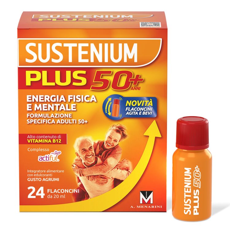 Sustenium Plus 50+ - Integratore alimentare energizzante per adulti over 50 - 15 flaconcini