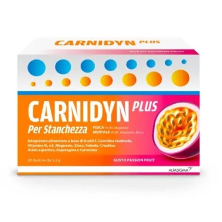 Carnidyn Plus - Integratore per stanchezza ed affaticamento - 20 Bustine - Gusto Frutto della Passione Carnidyn Plus - Integratore per stanchezza ed affaticamento - 20 Bustine - Gusto Frutto della Passione