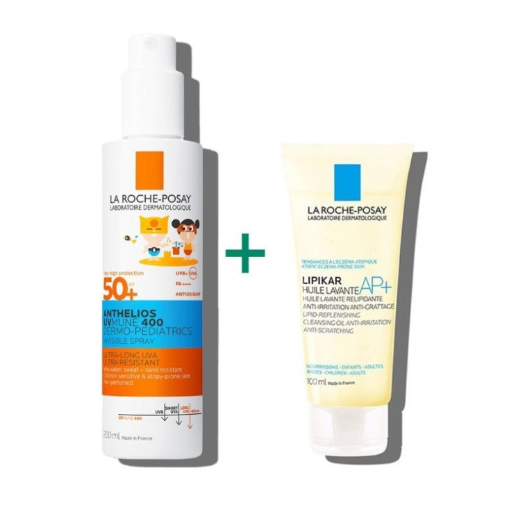 Anthelios Dermo-Pediatrics Spray Invisibile SPF 50+ + Lipikar Olio Lavante  - Protezione solare molto alta 200 ml + olio detergente anti arrossamento 100 ml