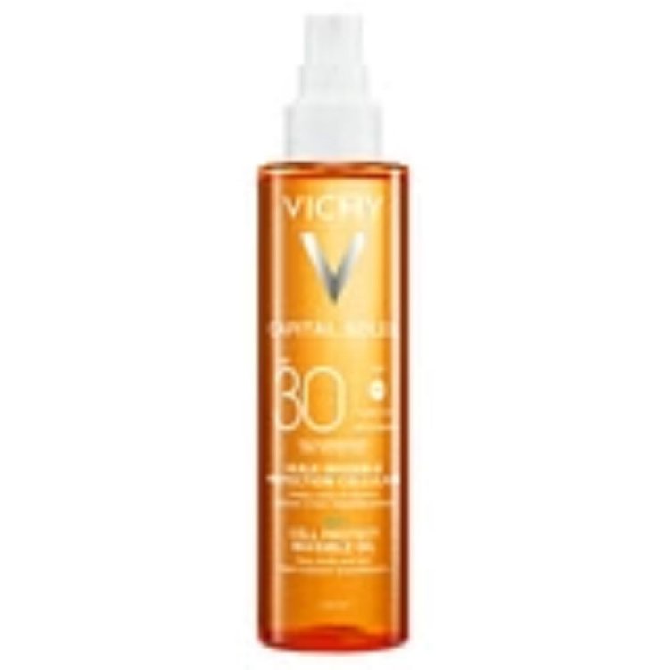 Vichy Capital Soleil Cell Protect Olio Invisibile SPF30 - Protezione solare alta per viso, corpo e punte dei capelli - 200 ml
