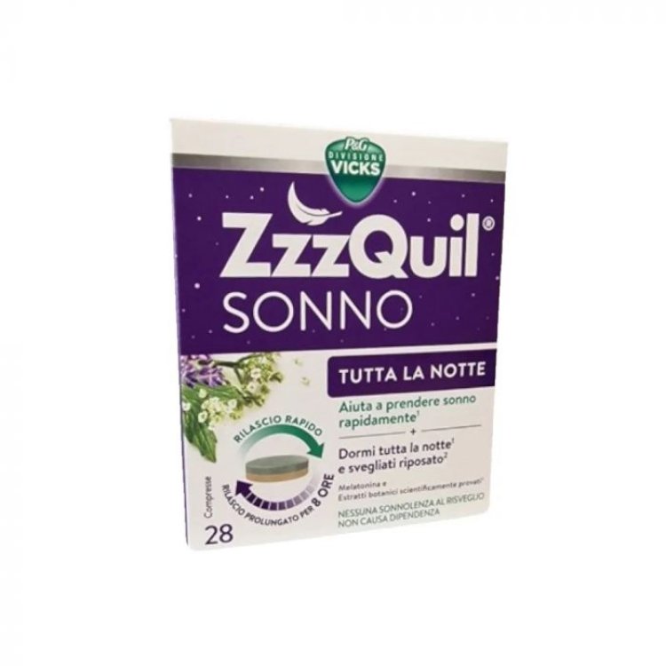 Vicks Zzzquil Sonno Tutta La Notte - Integratore a base di Melatonina per il riposo notturno - 28 compresse Vicks Zzzquil Sonno Tutta La Notte - Integratore a base di Melatonina per il riposo notturno - 28 compresse