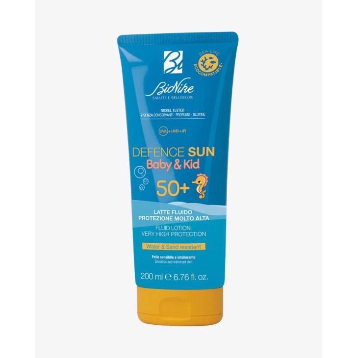 Bionike Defence Sun Baby & kids Latte Fluido 50+ - Protezione solare molto alta per bambini - 200 ml