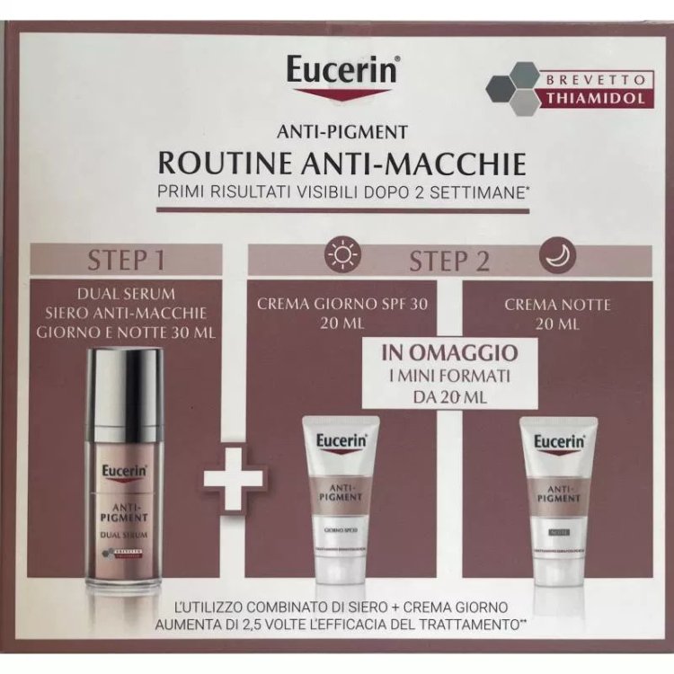 Eucerin Anti-pigment Pacchetto Routine Antimacchie - Siero antimacchie 30 ml + Crema giorno SPF30 20 ml + Crema notte 30 ml