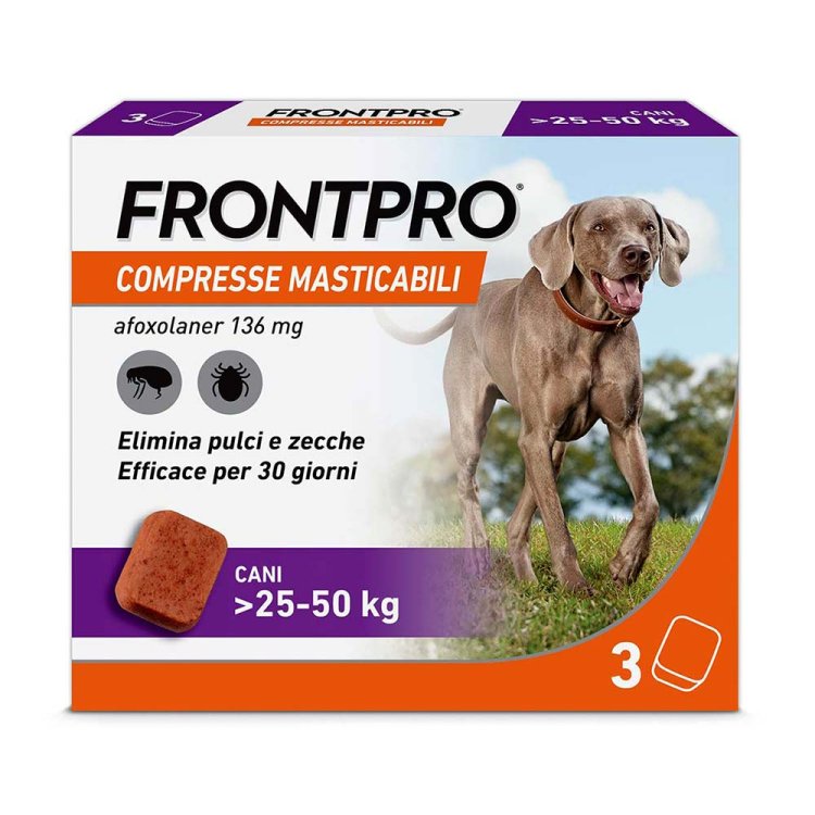 Frontpro Cani da 25 a 50 kg - Compresse masticabili antiparassitarie contro pulci e zecche - 3 compresse