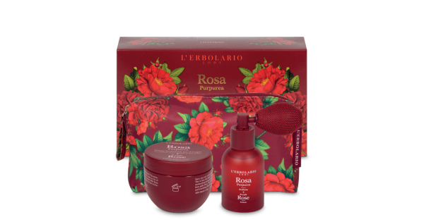 L'Erbolario Cofanetto di Natale Rosa Purpurea - Pochette + Profumo 30 ml + Crema  corpo profumata 75 ml