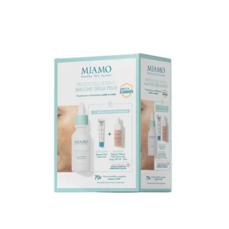 Miamo Protocollo Estivo Macchie Della Pelle - Pigment control serum 30 ml + Renewal peel serum 5 ml + Pigment defense tinted sunscreen drops SPF 50+ 10 ml