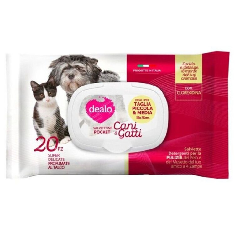 Dealo Salviettine Pocket Cani e Gatti Talco 20 Pezzi Dealo Salviettine Pocket Cani e Gatti Talco 20 Pezzi