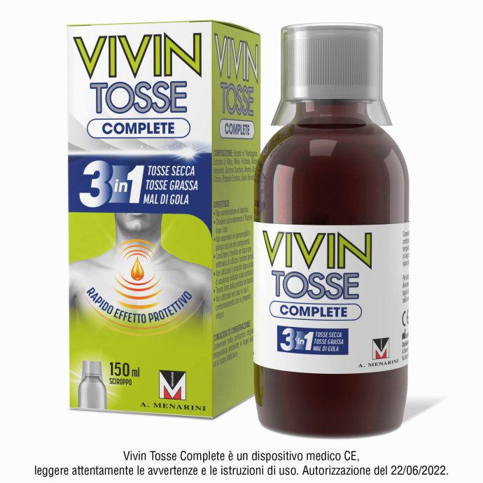 Vivin Tosse Complete Sciroppo - Rapido sollievo da mal di gola, tosse secca e tosse grassa - 150 ml