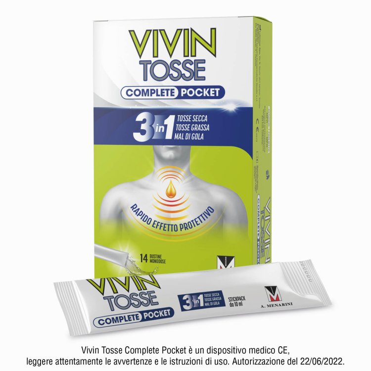 Vivin Tosse Complete Pocket - Rapido sollievo da mal di gola, tosse secca e tosse grassa -14 stick
