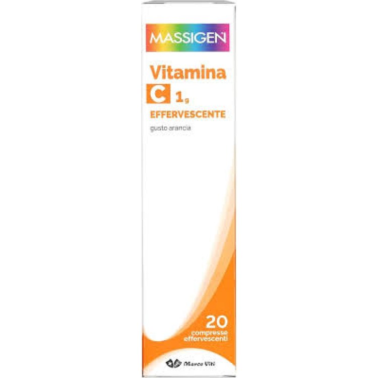Massigen Vitamina C - Integratore alimentare a base di 1 g di Vitamina C - 20 Compresse effervescenti 1g