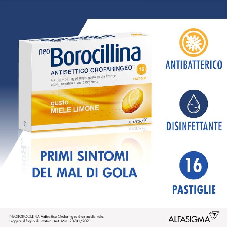NeoBorocillina Antisettico Orofaringeo 16 Pastiglie Miele Limone