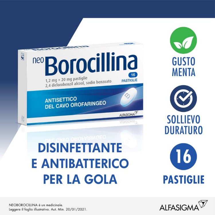 NeoBorocillina Antisettico Orofaringeo 16 Pastiglie 1,2mg + 20mg