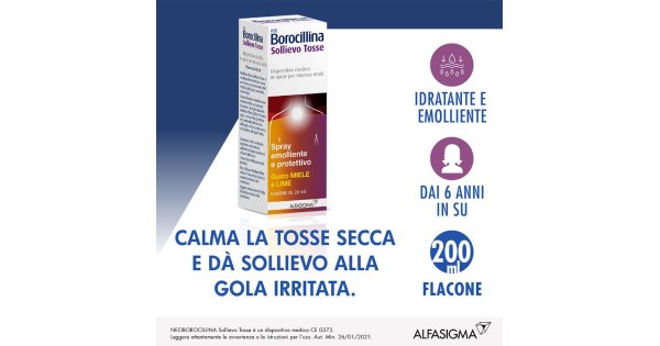 NeoBorocillina Sollievo Tosse Spray Emolliente e Protettivo gusto Miele  Lime 20 ml