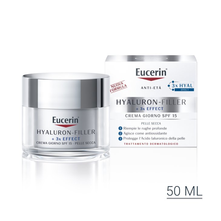 Eucerin Hyaluron Filler + 3X Effect Crema Giorno SPF15 - Crema viso con protezione solare per pelle secca - 50 ml