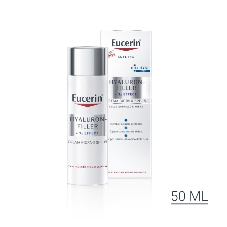 Eucerin Hyaluron Filler + 3X Effect Crema Giorno SPF15 - Crema viso con protezione solare per pelle normale e mista - 50 ml