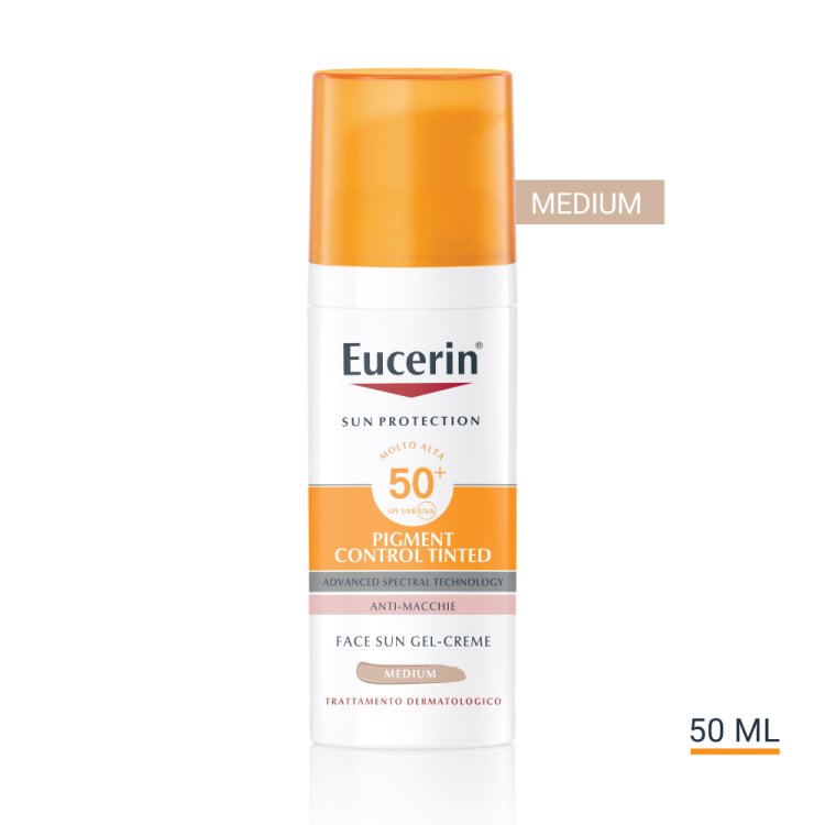 Eucerin Sun Pigment Control Tinted SPF50+ - Crema gel solare viso anti macchie - Colore medio - 50 ml
