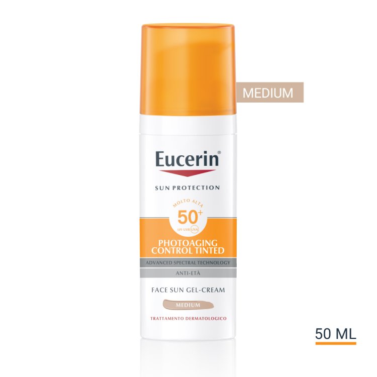 Eucerin Sun Photoaging Control Tinted SPF50+ - Crema gel solare viso antietà - Colore Medio - 50 ml