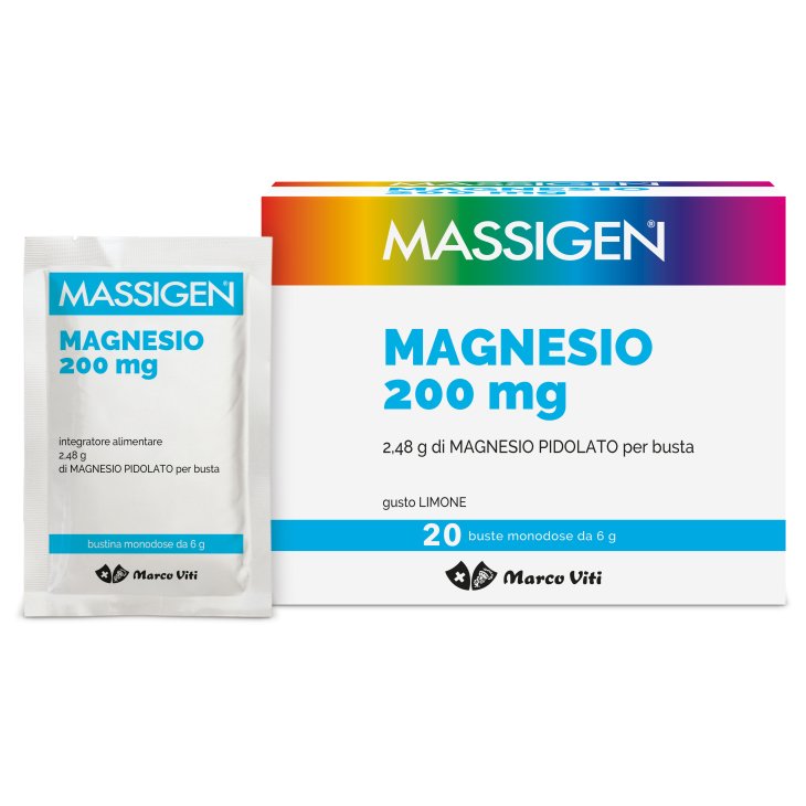 Massigen Magnesio - Integratore a base di Magnesio Pidolato per stanchezza fisica e mentale - 20 buste
