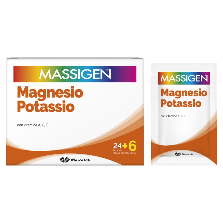 Massigen Magnesio e Potassio - Integratore alimentare di vitamine e sali minerali - 24+6 buste