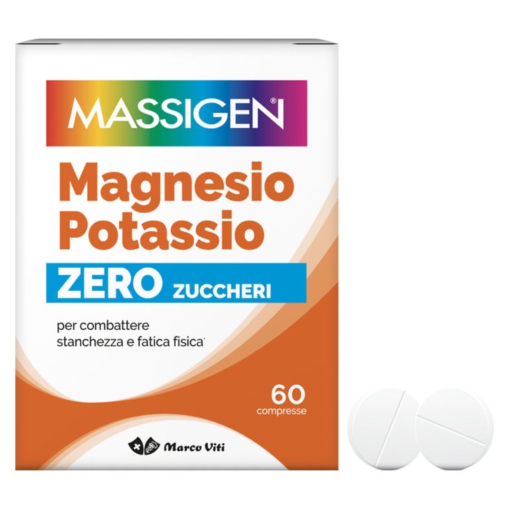 Massigen Magnesio e Potassio Senza Zuccheri - Integratore alimentare di vitamine e sali minerali - 60 compresse